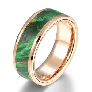 8MM Tungsten Ring, Comfort Fit, Green Box Elder Wood Ring, Wedding Bands, Rings for Men