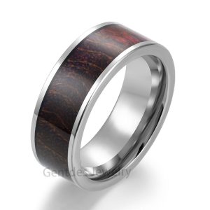 Silver Tungsten Ring, Comfort Fit, Wood Ring, Men's Wedding Bands