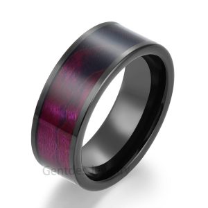 black Tungsten Ring, Comfort Fit, Wood Ring, Purple box elder wood Wedding Bands