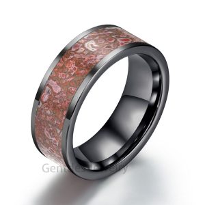 8mm Black Ceramic Ring, Comfort Fit, Dinosaur Bone Ring, Wedding Bands, Rings For Men