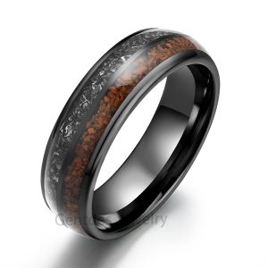 Ceramic Ring, Brushed Mens Ring, 8MM Width Meteorite Mens Wedding Band, Red Dinosaur Bone Ring