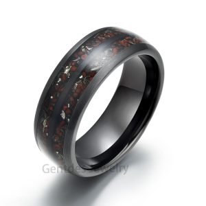 Ceramic Ring, Brushed Mens Ring, Meteorite Mens Wedding Band, Red Dinosaur Bone Ring
