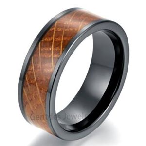 Ceramic Ring, Wood Rings, Mens Wedding Band, Whiskey Barrel Ring