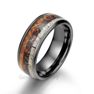 Ceramic Ring,Mens Wedding Band, Meteorite Shaving, Red Dinosaur Bone, Whiskey Barrel Ring, Antler Bands