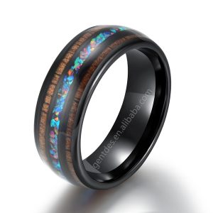Black Tungsten Ring, 8MM Wedding Bands, Comfort Fit, Opal Ring, Walnut Wood