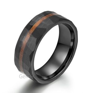 Mens Tungsten Ring, Black Wedding Band, Hammered Wedding Ring