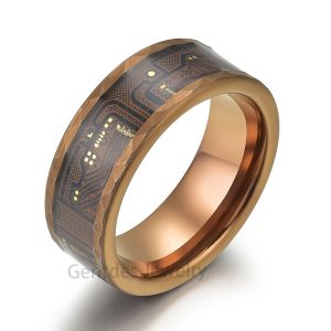 Real Circuit Ring, Mens Wedding Band, Computer Circuit, 8MM Wide Tungsten