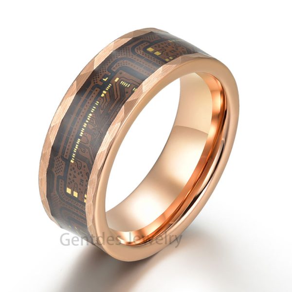 Tungsten Ring, Real Circuit Ring, Mens Wedding Band, Computer Circuit, 8MM Wide Tungsten