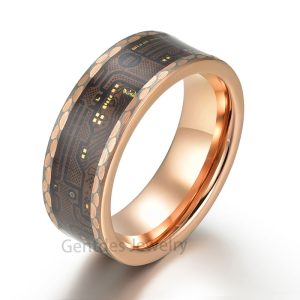 Tungsten Real Circuit Ring, Mens Wedding Band, Computer Circuit, 8MM Wide