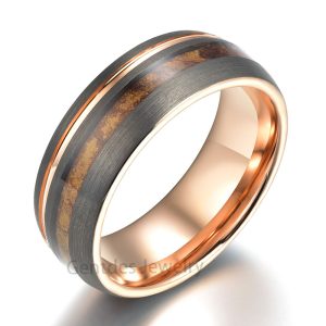 8MM Tungsten , Wood Ring, Mens Wedding Band,  Rose Gold Mens Ring