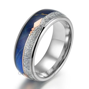 Silver Tungsten Ring, Comfort Fit, Box Elder Wood Ring, Rose Gold Arrow,  Wedding Bands