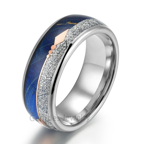 Silver Tungsten Ring, Comfort Fit, Box Elder Wood Ring, Rose Gold Arrow,  Wedding Bands