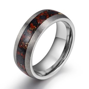 8MM Mens Wedding Band, Silver Tungsten Ring, Dinosaur Bones Ring, Meteorite Ring, Comfort Fit