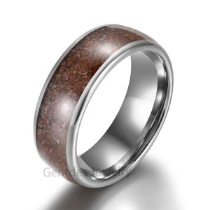8mm Silver Tungsten Ring, Comfort Fit, Dinosaur Bone Ring, Wedding Bands, Rings For Men
