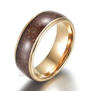 8mm Rose Gold Tungsten Ring, Comfort Fit, Dinosaur Bone Ring, Wedding Bands, Rings For Men