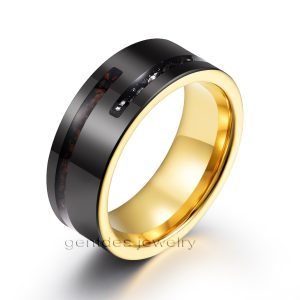 8MM Mens Wedding Band, Flat Tungsten Ring, Dinosaur Bones Ring, Meteorite Ring