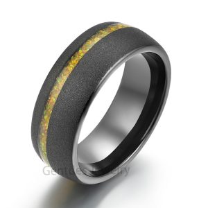 Black Tungsten Ring, Comfort Fit, opal Ring, Wedding Bands