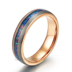 Rose Gold Tungsten Ring, 6MM Wedding Bands, Comfort Fit, Opal Ring