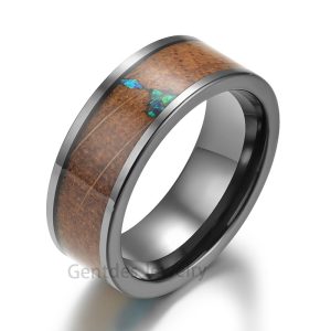 8MM Tungsten Ring, Comfort Fit, Wood Ring, Opal Wedding Bands