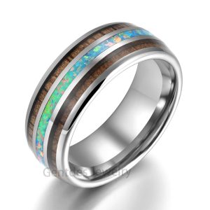 Silver Tungsten Ring, Comfort Fit, Walnut Wood Ring, Wedding Bands