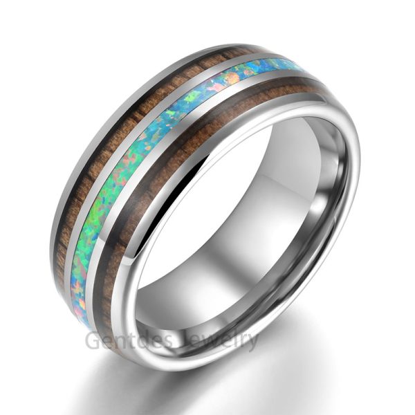 Silver Tungsten Ring, Comfort Fit, Walnut Wood Ring, Wedding Bands