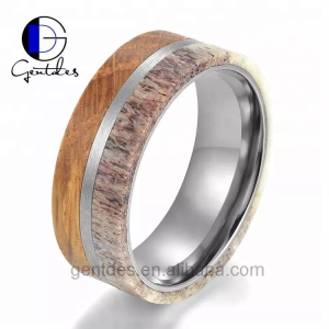 Whisky Barrel Wood Ring, Antler Ring,Wooden Ring, Silver Titanium Ring, Mens Wedding Ring, 8MM Engagement Bands, Handmade Jewelry