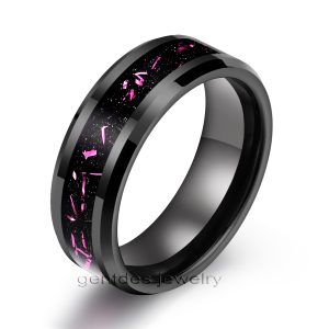 8MM Tungsten Ring, Beveled Edge Ring, High Polish, Colored Foil Ring, Engament Wedding Bands Ring, Mens Ring