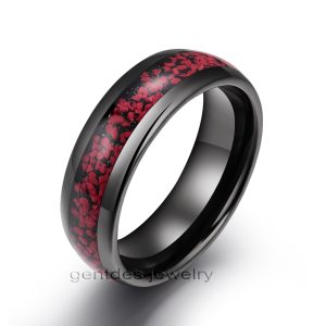 8MM Ceramic Ring, Comfort Fit, High Polish, Crushed Red Stone Ring, Wedding Bands Ring, Mens Ring