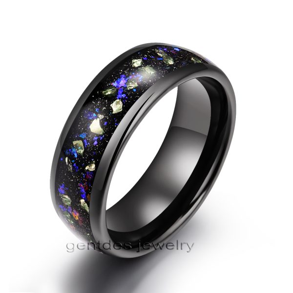 Black Tungsten Ring, Comfort Fit, High Polish, Glitter Ring, Wedding Bands Ring, 8MM Mens Engagement Ring