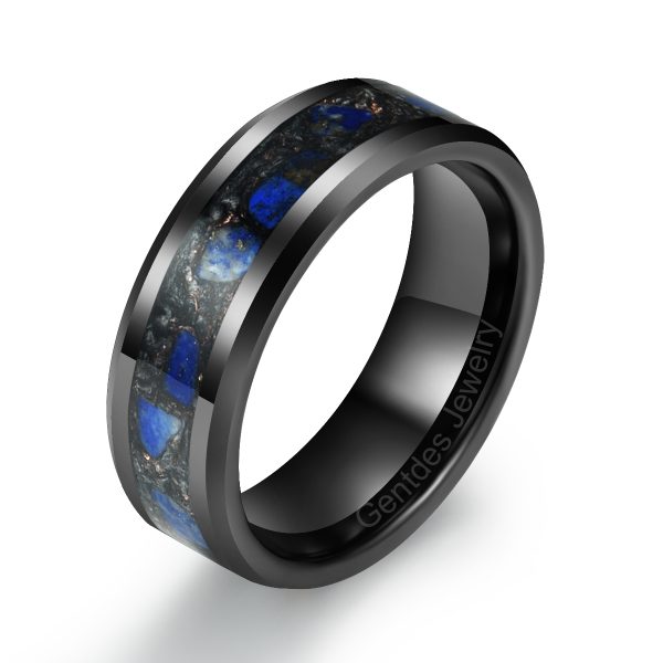 8MM Black Ring, Tungsten Wedding Bands, Engagement Ring, Beveled Edge, High Polish, Ring For Men