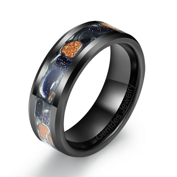 Tungsten Carbide Ring, Wedding Ring, 8MM Black Ring, Beveled Edge, High Polish, Mens Engagement Bands