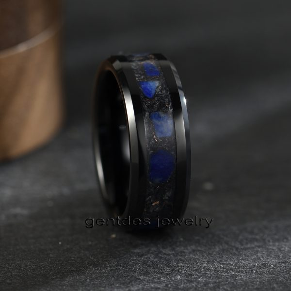 8MM Black Ring, Tungsten Wedding Bands, Engagement Ring, Beveled Edge, High Polish, Ring For Men - 图片 5