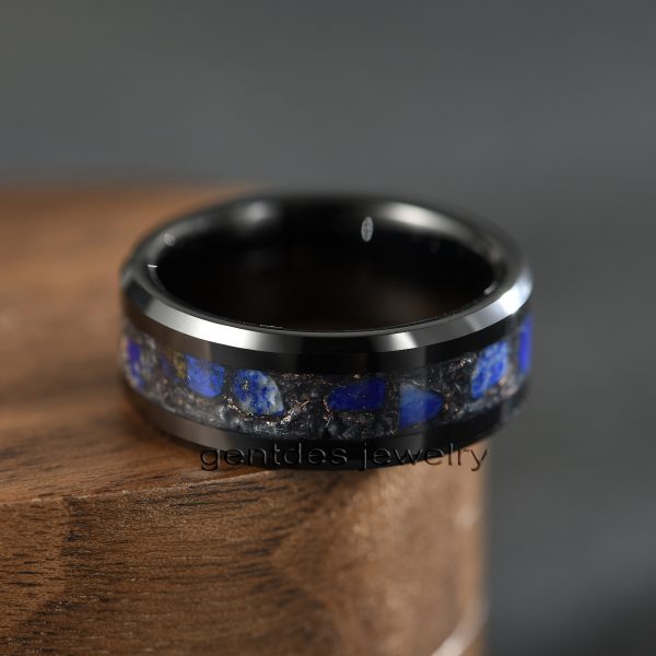 8MM Black Ring, Tungsten Wedding Bands, Engagement Ring, Beveled Edge, High Polish, Ring For Men - 图片 4
