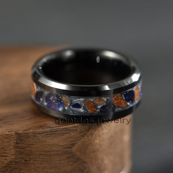 Tungsten Carbide Ring, Wedding Ring, 8MM Black Ring, Beveled Edge, High Polish, Mens Engagement Bands - 图片 4
