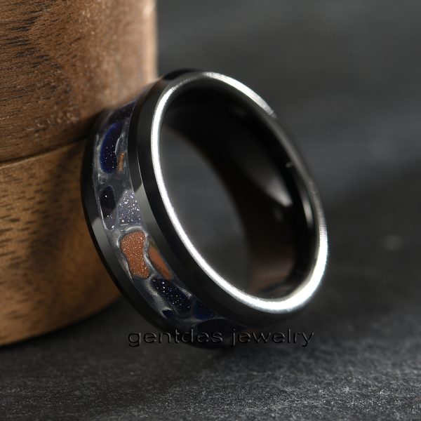 Tungsten Carbide Ring, Wedding Ring, 8MM Black Ring, Beveled Edge, High Polish, Mens Engagement Bands - 图片 3