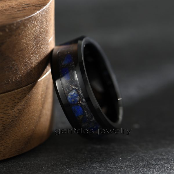 8MM Black Ring, Tungsten Wedding Bands, Engagement Ring, Beveled Edge, High Polish, Ring For Men - 图片 3