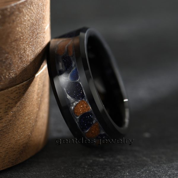 Tungsten Carbide Ring, Wedding Ring, 8MM Black Ring, Beveled Edge, High Polish, Mens Engagement Bands - 图片 5