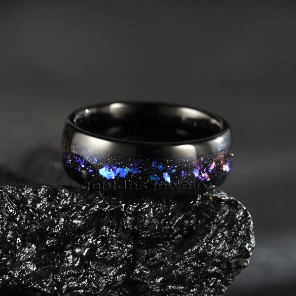 Violet Arenaceous Stone Ring, Tungsten Carbide Ring, Mens Wedding Ring, 8MM Black Ring, High Polish, Engagement Bands - 图片 7