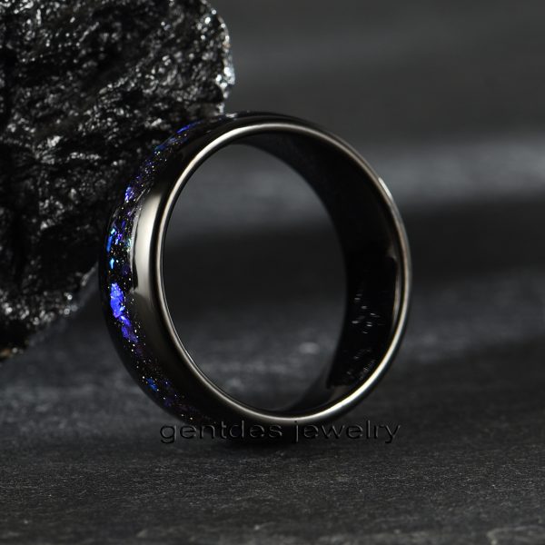Violet Arenaceous Stone Ring, Tungsten Carbide Ring, Mens Wedding Ring, 8MM Black Ring, High Polish, Engagement Bands - 图片 8