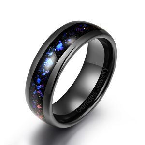 Violet Arenaceous Stone Ring, Tungsten Carbide Ring, Mens Wedding Ring, 8MM Black Ring, High Polish, Engagement Bands