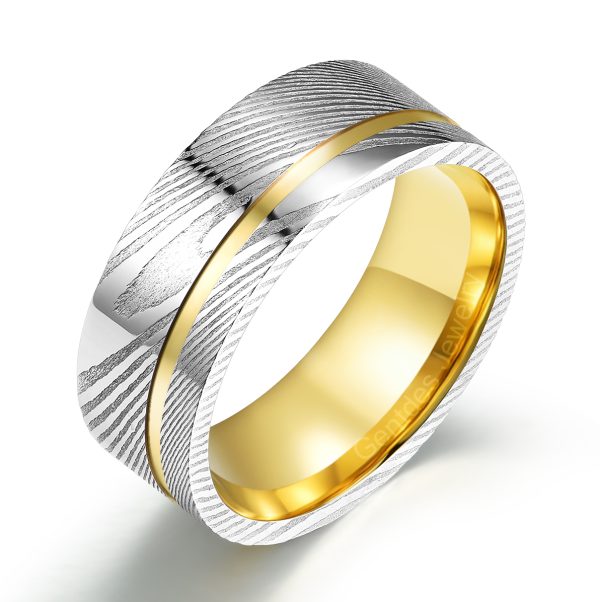 8MM Damascus Ring, Sliver Hammered Damascus Steel Ring, Gold Ring, Men Wedding Band