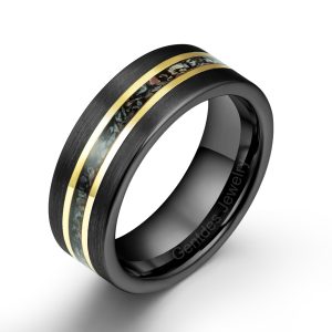 Black And Gold Tungsten Ring, Comfort Fit, Dinosaur Bone Ring, Mens Wedding Band