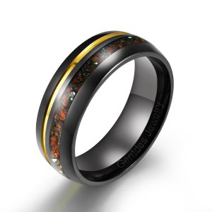 Dinosaur Bone Ring, Meteorite Ring, Tungsten Carbide Ring, Mens Wedding Ring, Matt Black Ring, 8MM Engagement Bands
