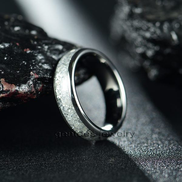 Silver Tungsten Ring, 8MM Comfort Fit, Shiny Glitter Ring, Wedding Bands Ring, Mens Engagement Ring - 图片 2