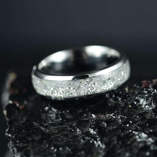 Silver Tungsten Ring, 8MM Comfort Fit, Shiny Glitter Ring, Wedding Bands Ring, Mens Engagement Ring - 图片 4