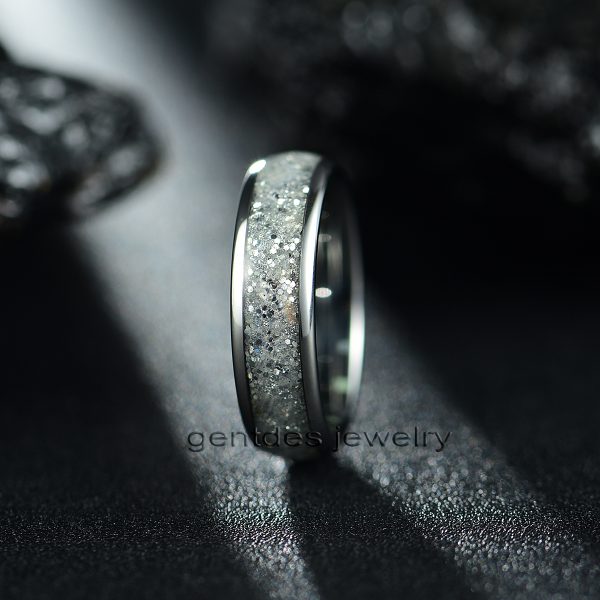 Silver Tungsten Ring, 8MM Comfort Fit, Shiny Glitter Ring, Wedding Bands Ring, Mens Engagement Ring - 图片 5