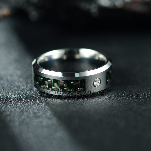 Tungsten Ring 8mm Sliver, Blue Carbon Fiber , Wedding Ring Mens, Engagement Promise Gift - 图片 2