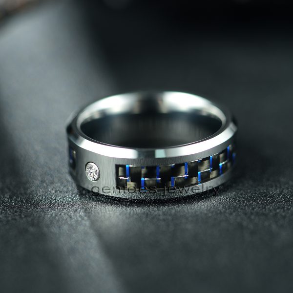 Tungsten Ring 8mm Sliver, Blue Carbon Fiber , Wedding Ring Mens, Engagement Promise Gift - 图片 4