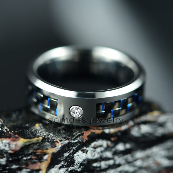 Tungsten Ring 8mm Sliver, Blue Carbon Fiber , Wedding Ring Mens, Engagement Promise Gift - 图片 6