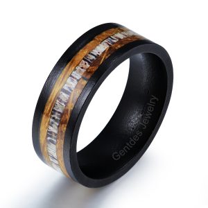 Whisky Barrel Wood Ring, Ebony Ring, Black Wood Ring, Antler Ring, Mens Wedding Ring, Engagement Bands, Handmade Jewelry